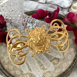 Vintage Signed Made in France Gold Lion Roar French Designer Hair Clip Barrette
